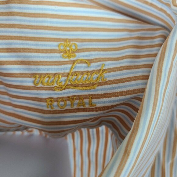 Van Laack Royal Button Front Shirt Mens Size Large Tan Striped Long Sleeve - Picture 5 of 7